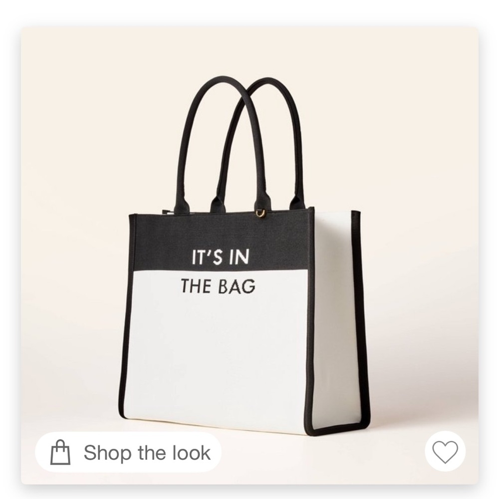 Kate Spade x Target Collab Black and White Tote with “It’s in the bag” text - Picture 2 of 4